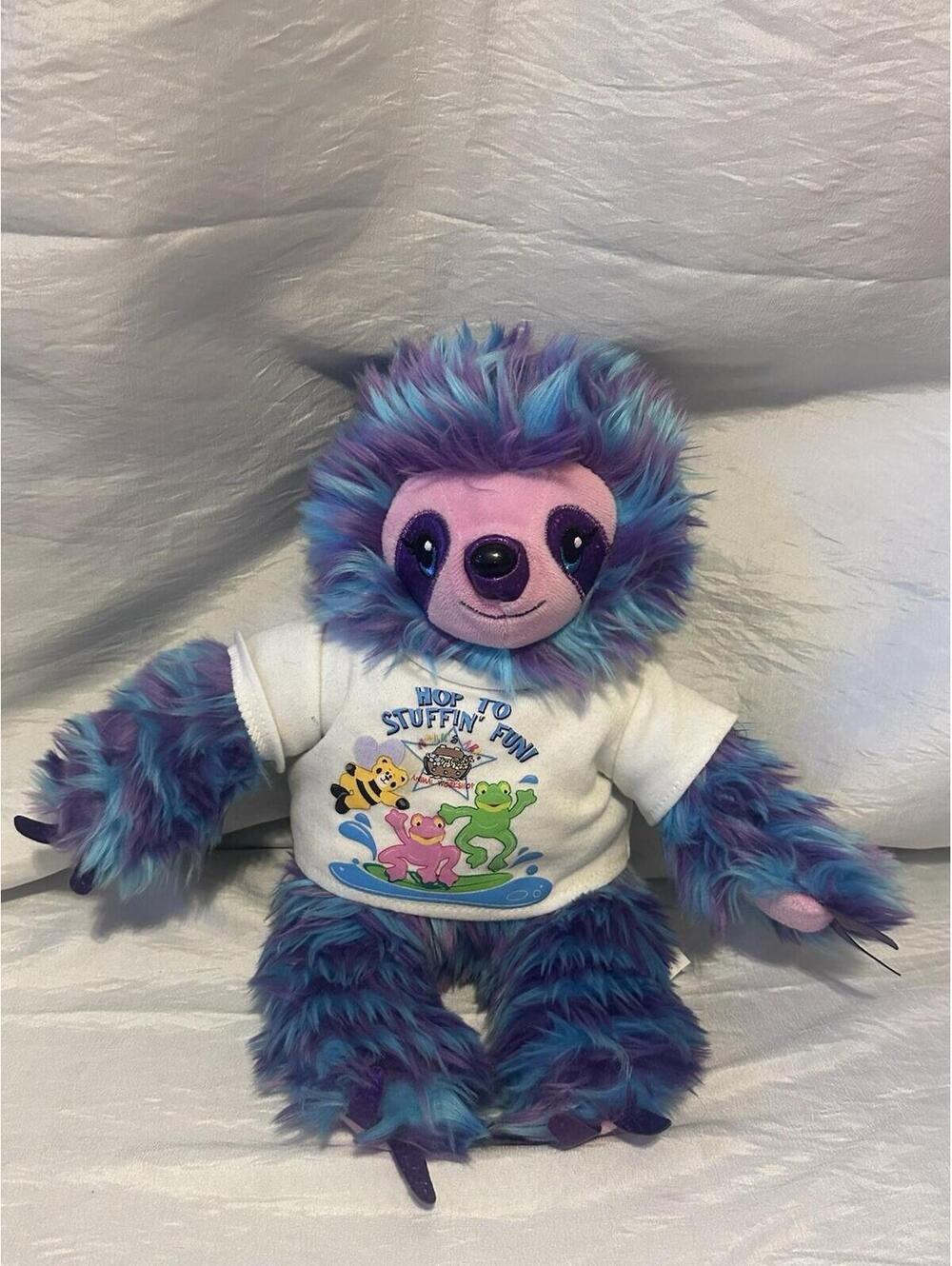 Build-A-Bear Sloth Plush Purple & Blue Tie Dye w/ BABW Shirt Stuffed Animal 9”